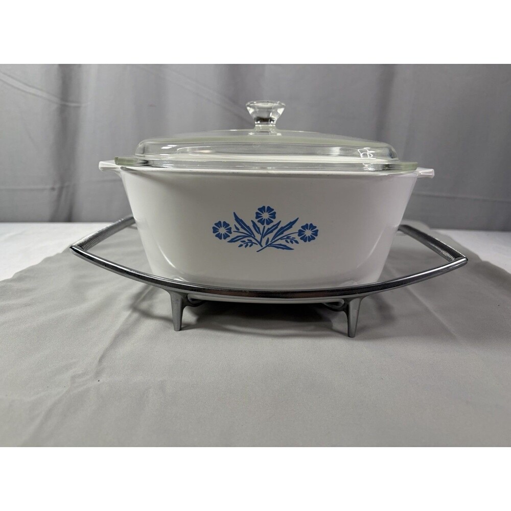 1960 CORNING WARE CASSEROLE with CRADLE & LID Blue Cornflower 2 1/2qt